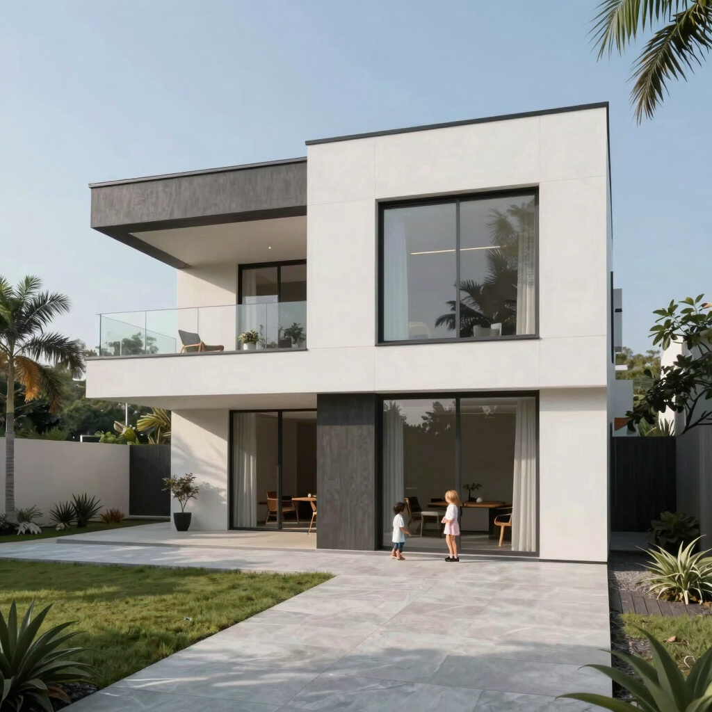 A sleek, minimalist office space with a warm inviting atmosphere and modern decor